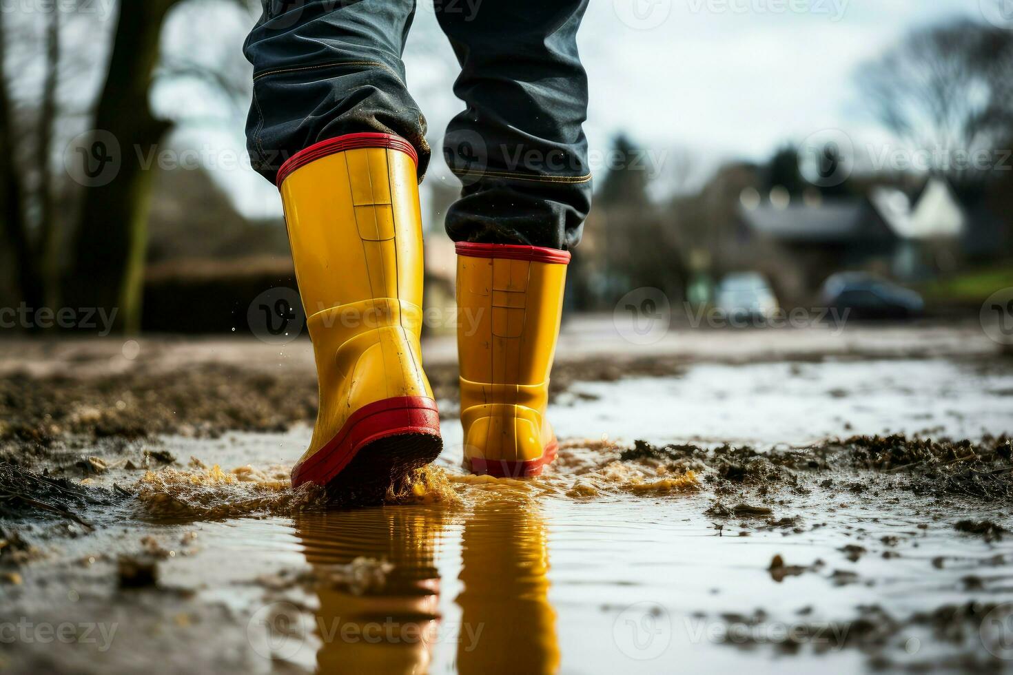 AI generated Sturdy Boots rubber in flooded house. Generate Ai photo