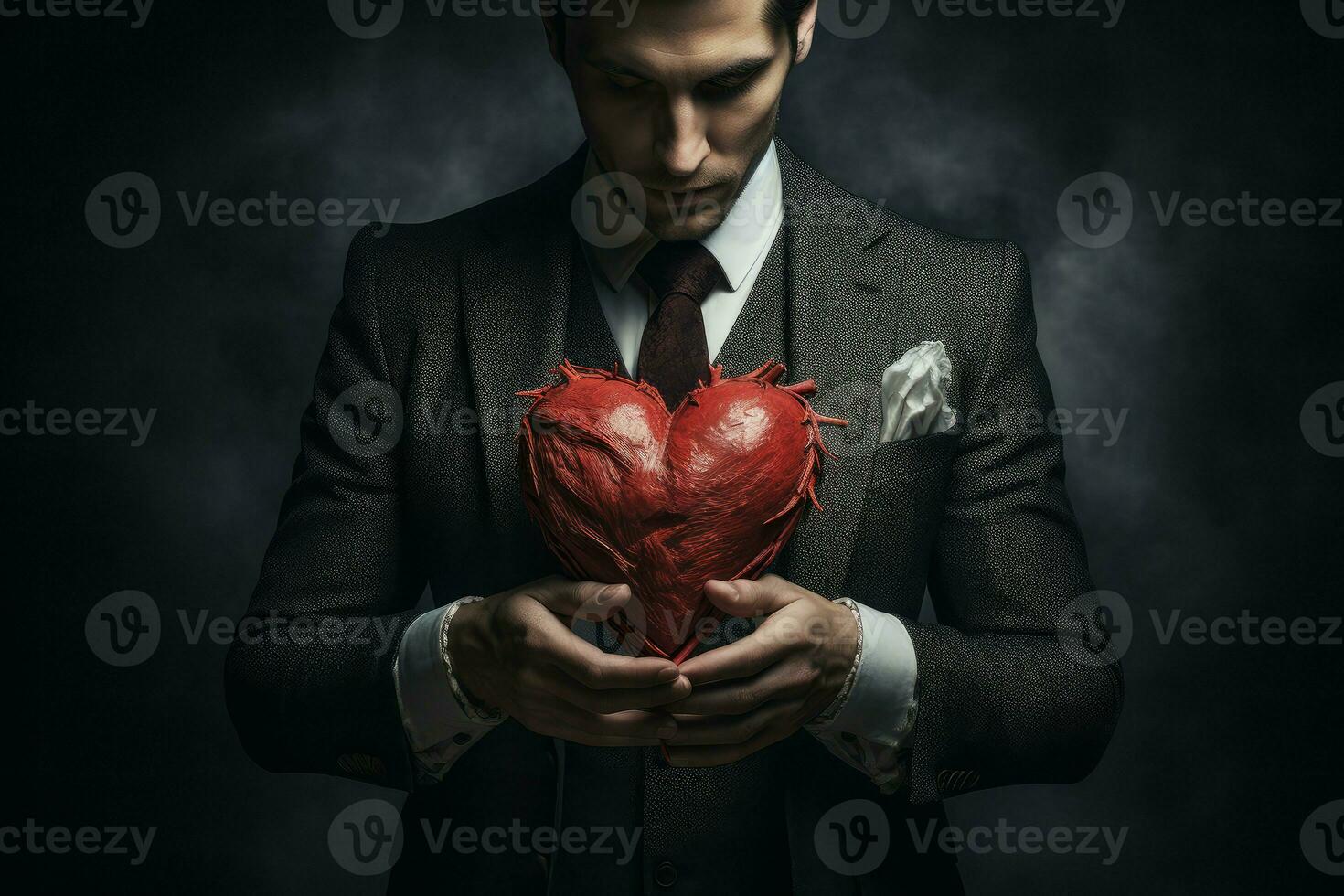 AI generated Man digital red heart. Generate Ai photo