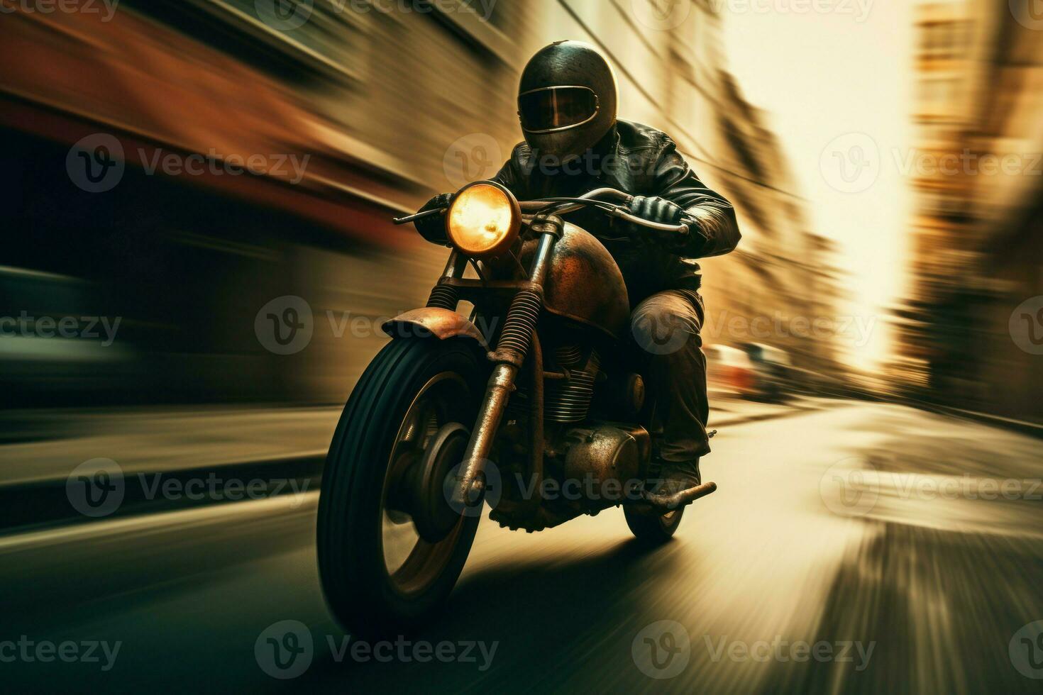 ai generado audaz hombre montando motocicleta. generar ai foto