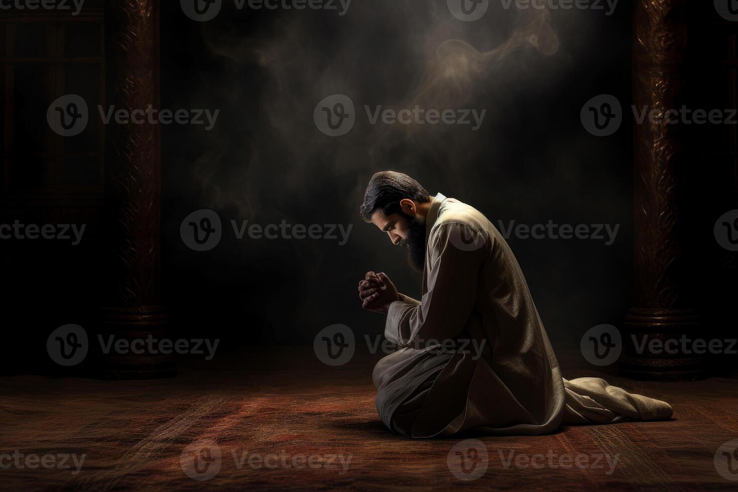 AI generated Disciplined Man muslim praying. Generate Ai photo