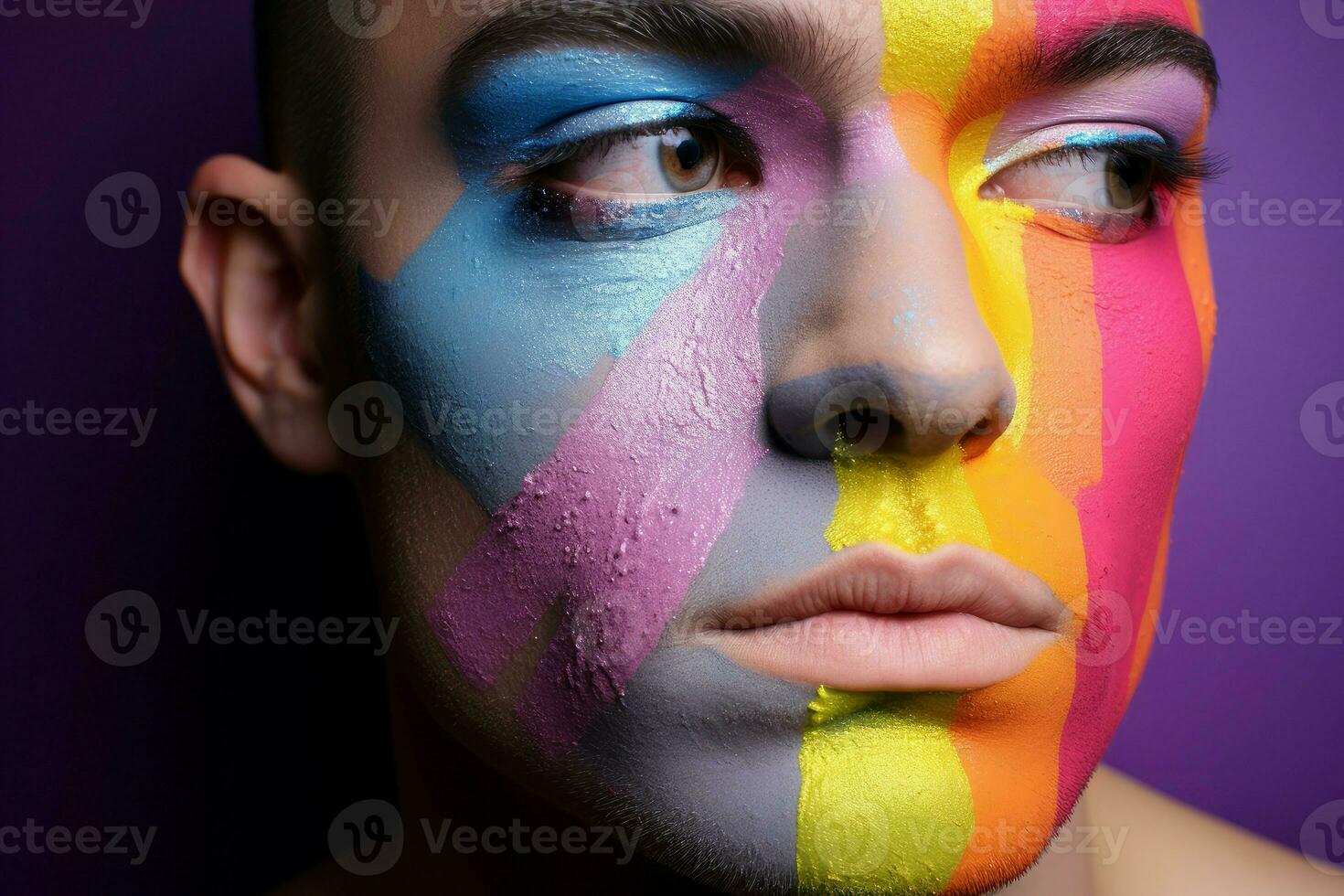 AI generated Colorful Man flowers makeup pride. Generate Ai photo