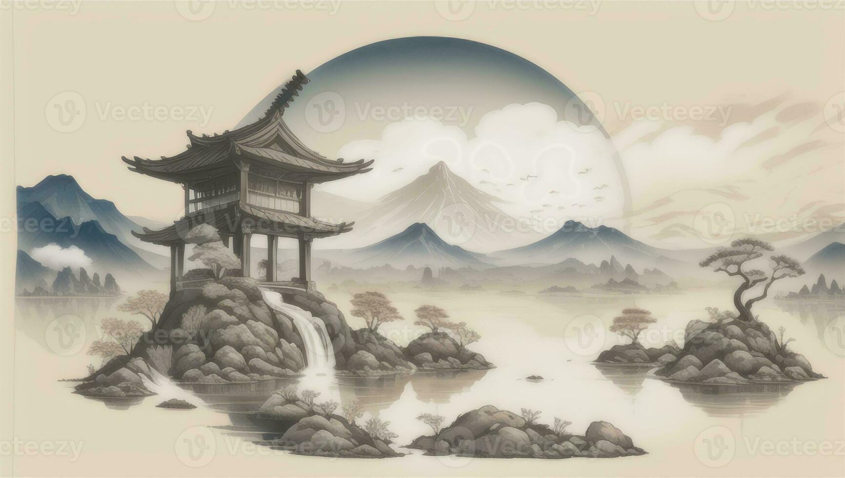 AI generated Chinese Landscape Mountain Nature Painting Ink photo