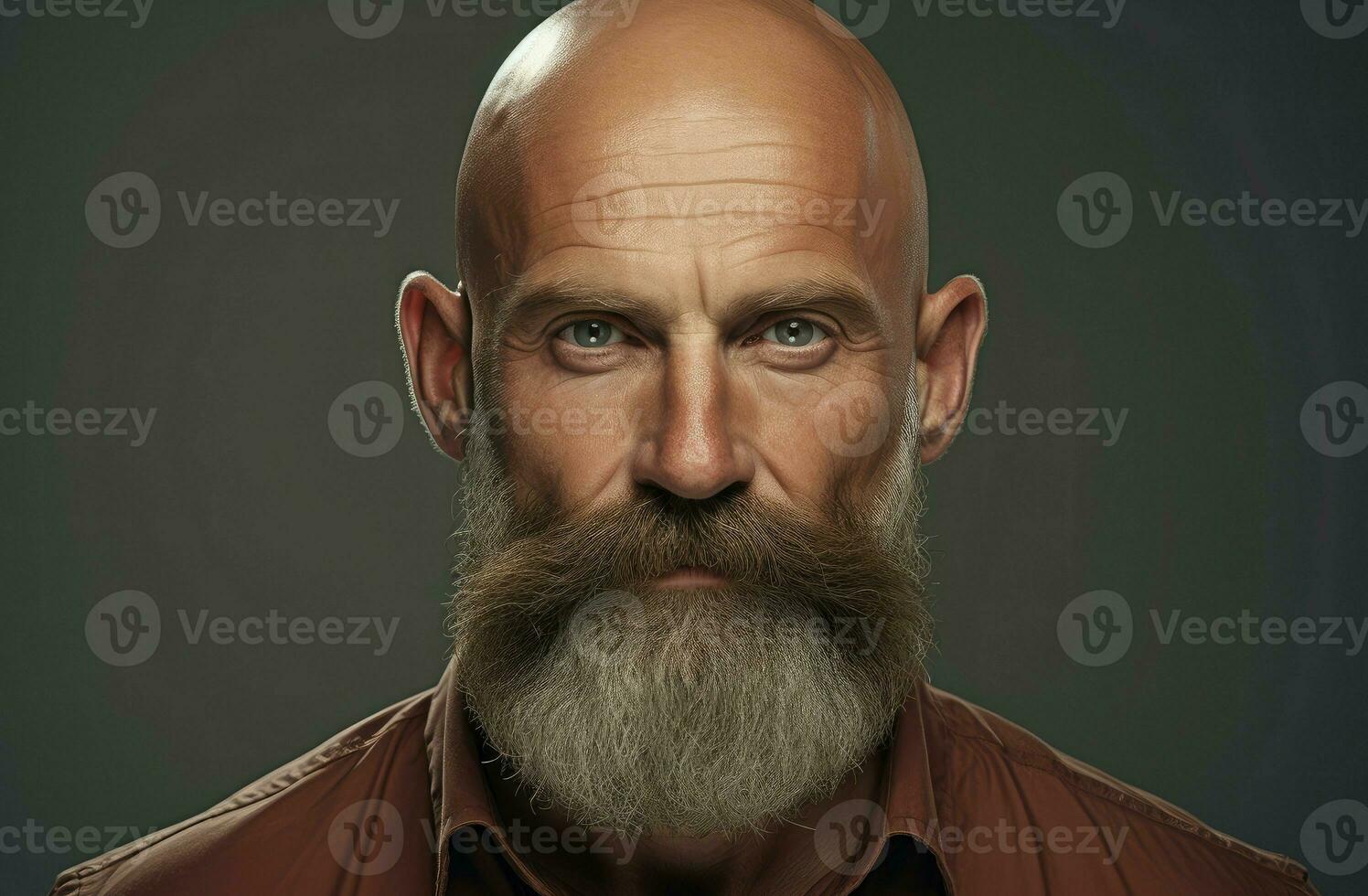 AI generated Shiny Man beard bald head. Generate Ai photo