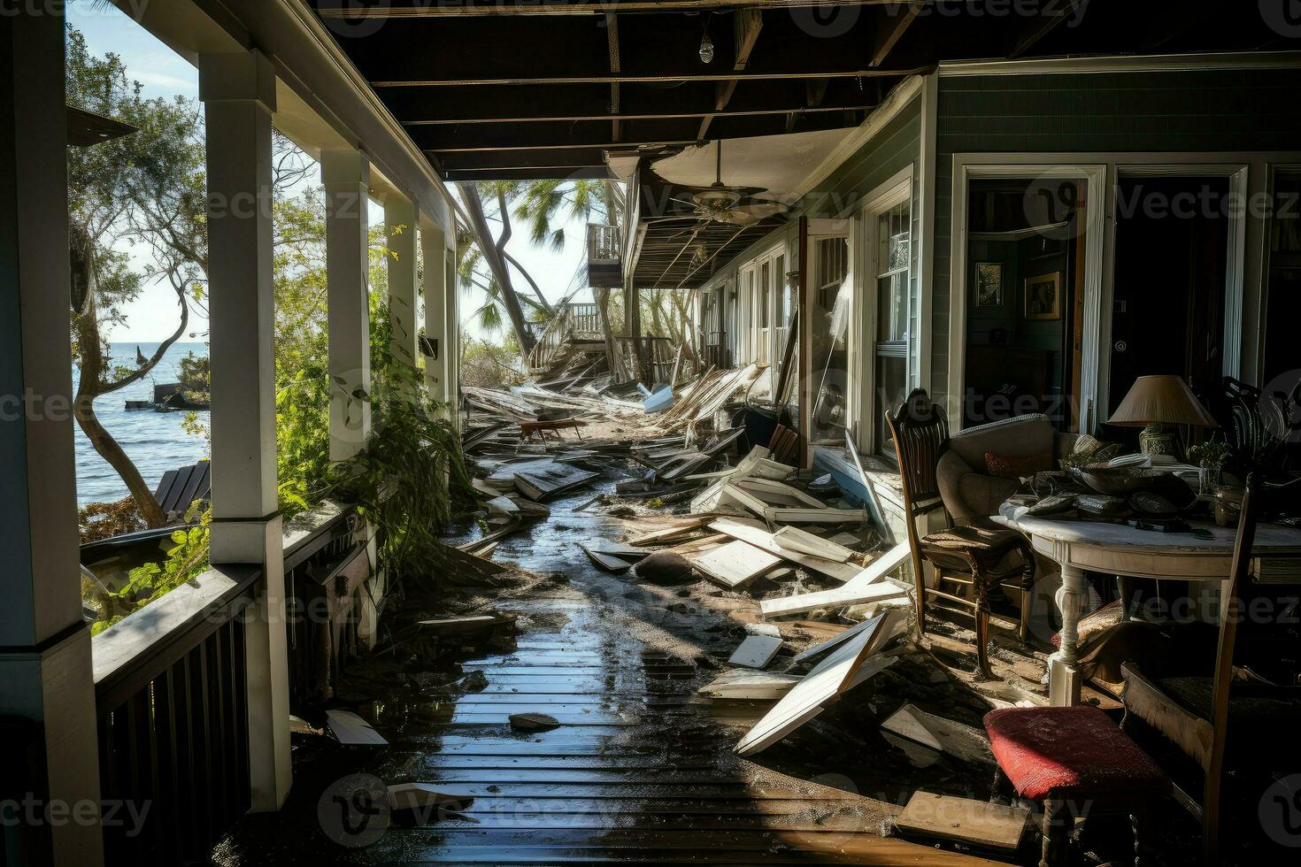 AI generated Devastating Hurricane destroy house flood. Generate Ai photo
