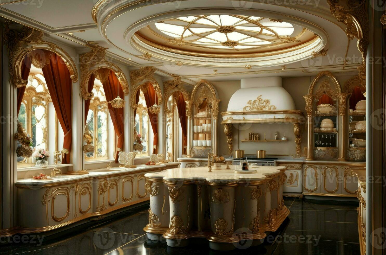 AI generated Glamorous Luxury kitchen interior. Generate Ai photo