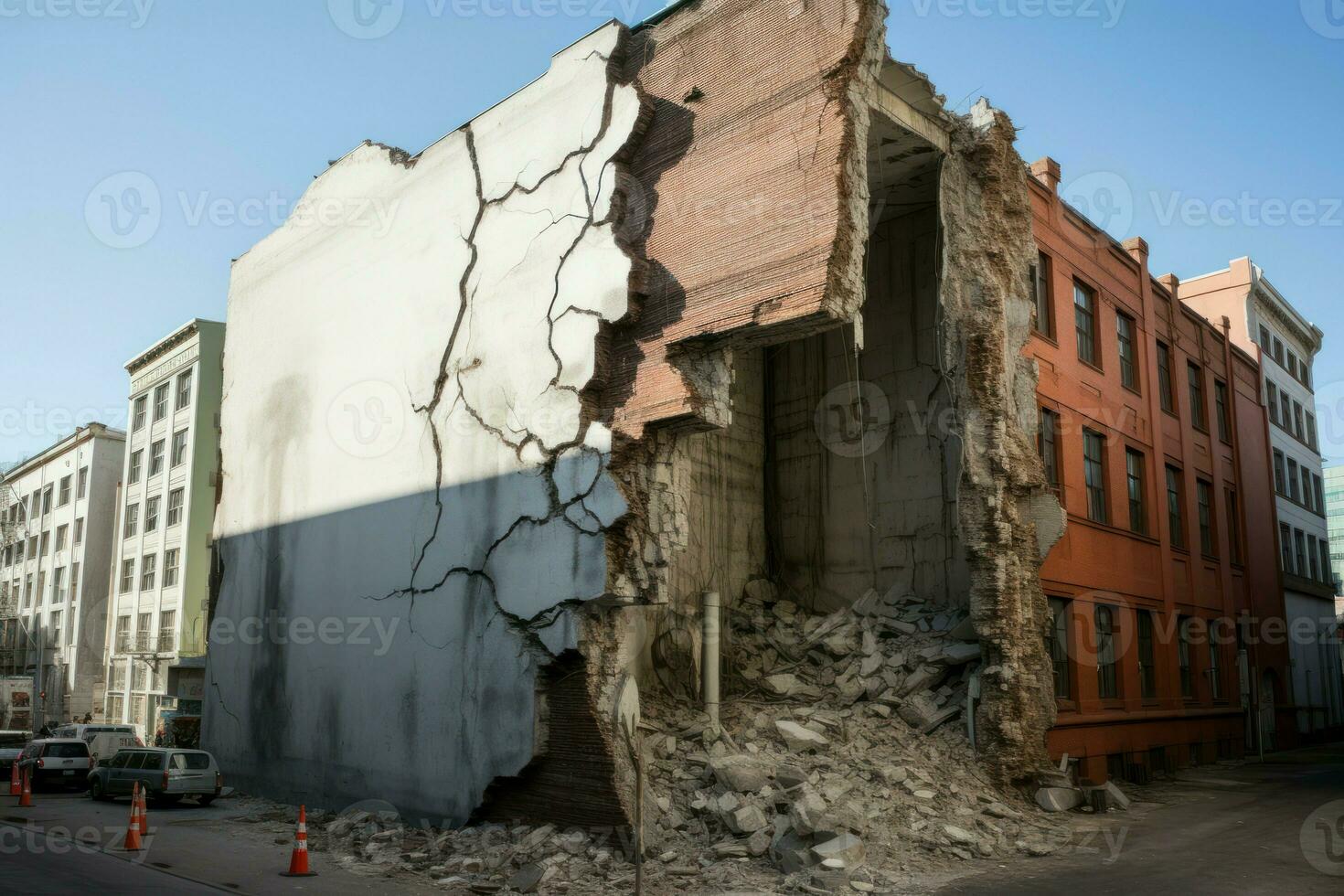 AI generated Towering Large crack building. Generate Ai photo