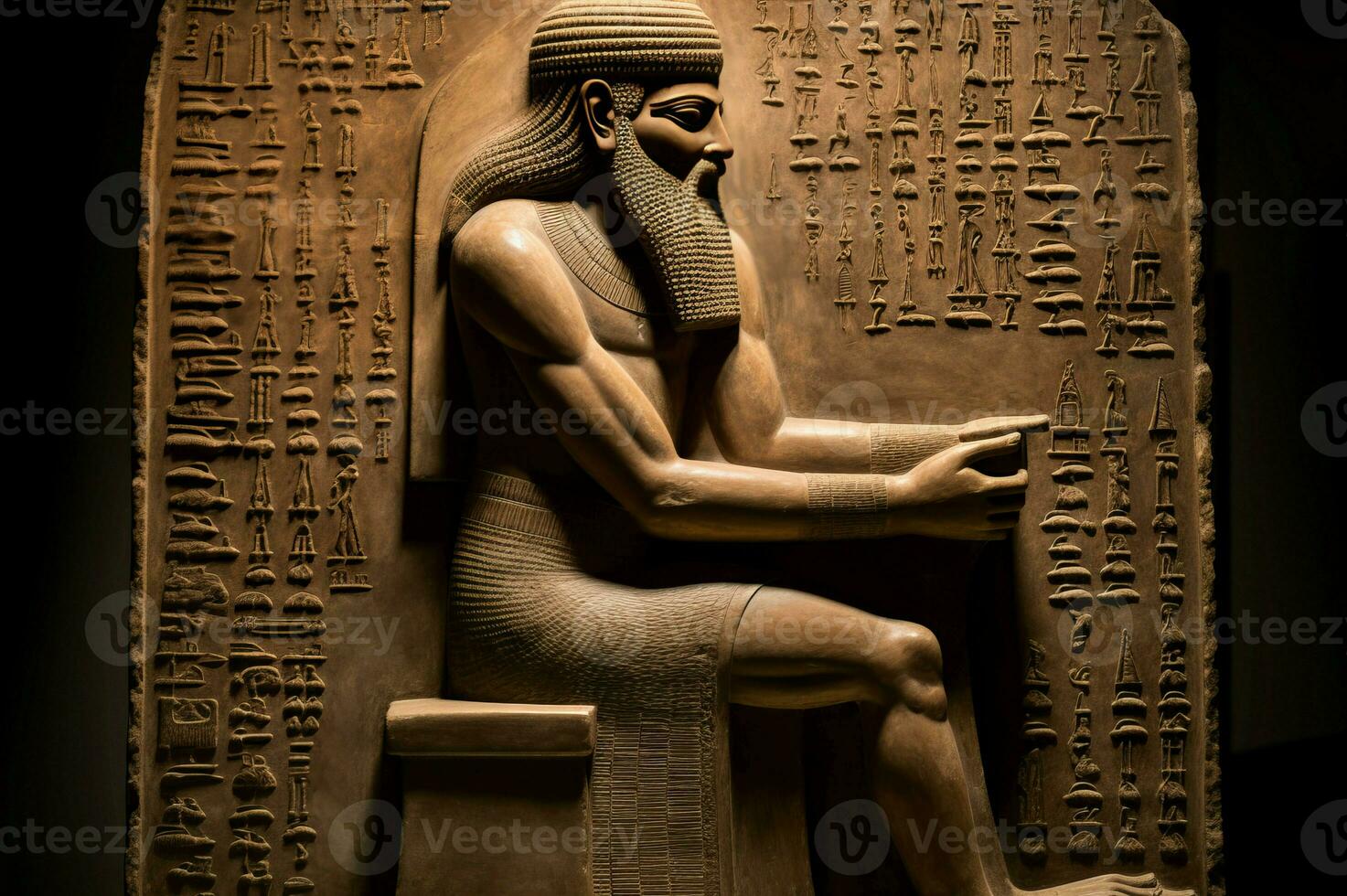 AI generated Sumerian archaic god sculpture. Generate ai photo