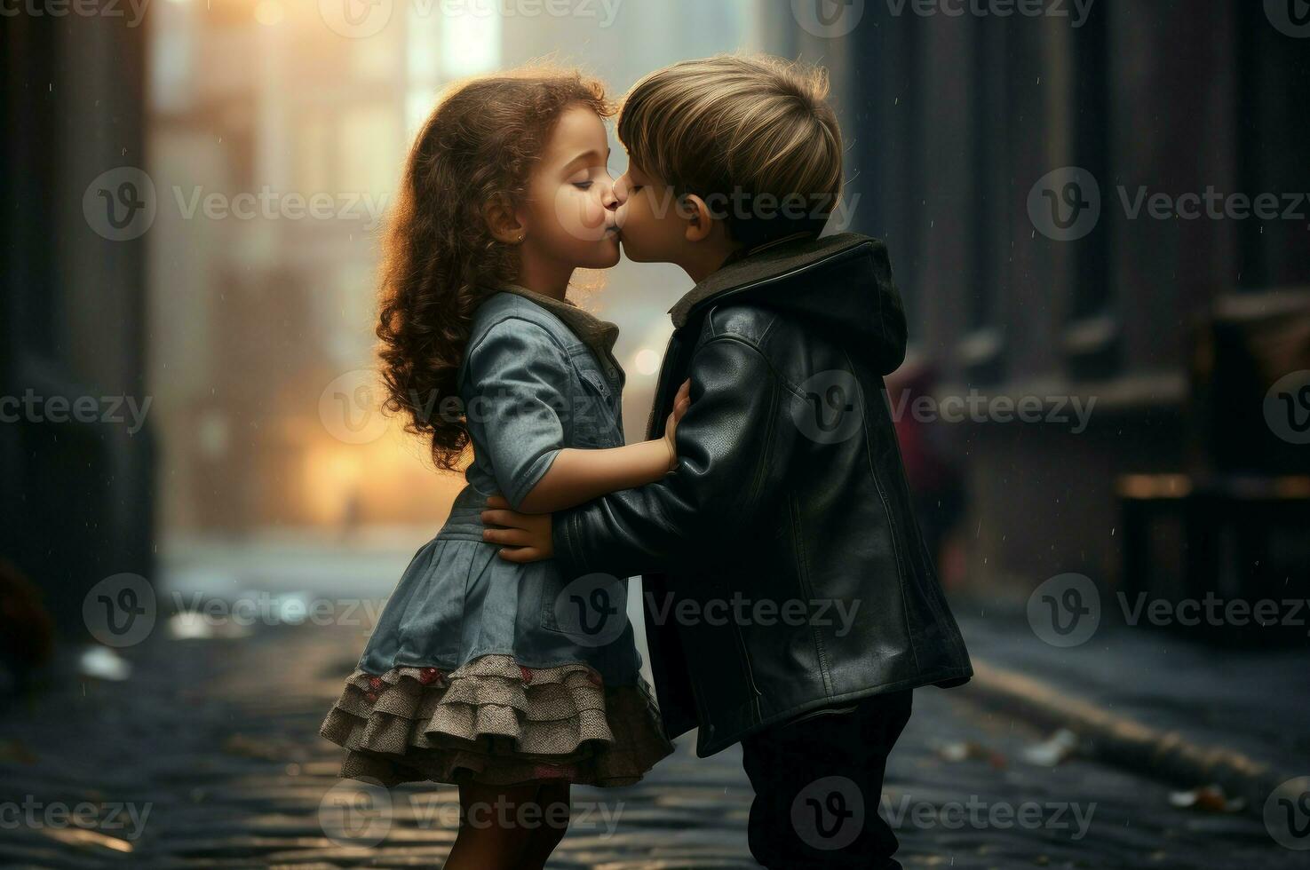 AI generated Tender Little girl kiss. Generate ai photo