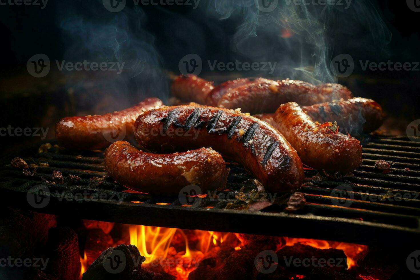 ai generado candente A la parrilla salchichas generar ai foto