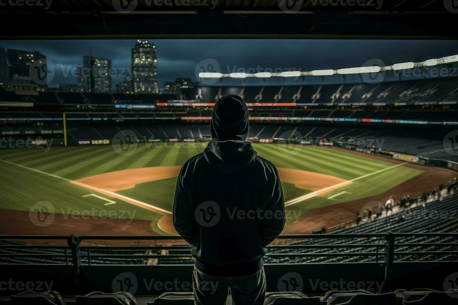 ai generado atmosférico hombre béisbol estadio. generar ai foto