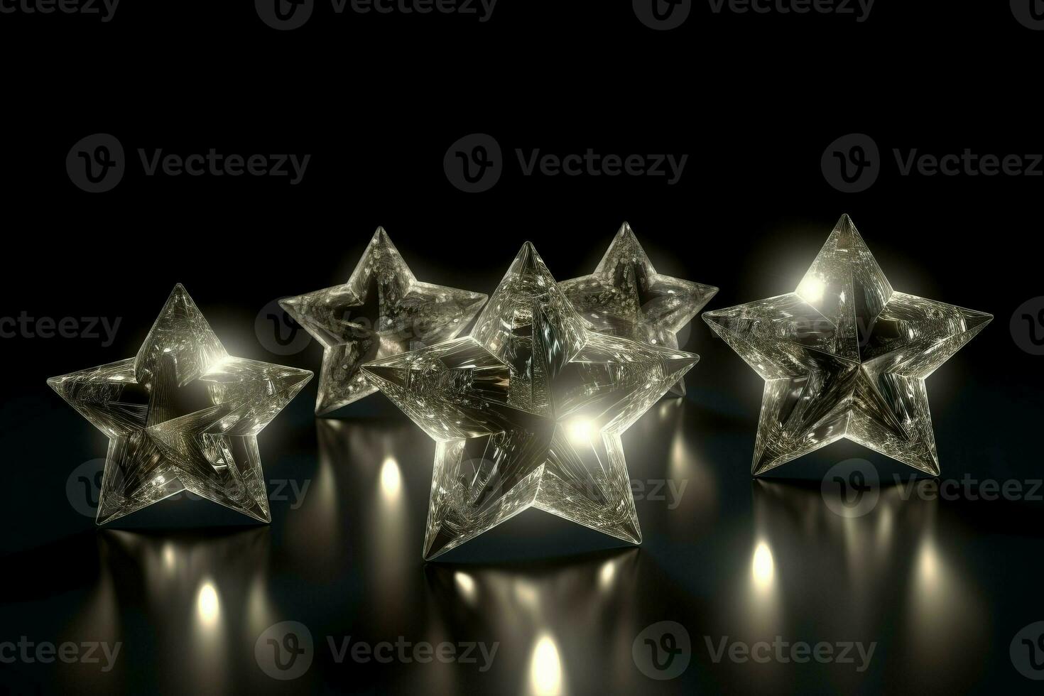 AI generated Five white shining stars on dark background. Generate ai photo