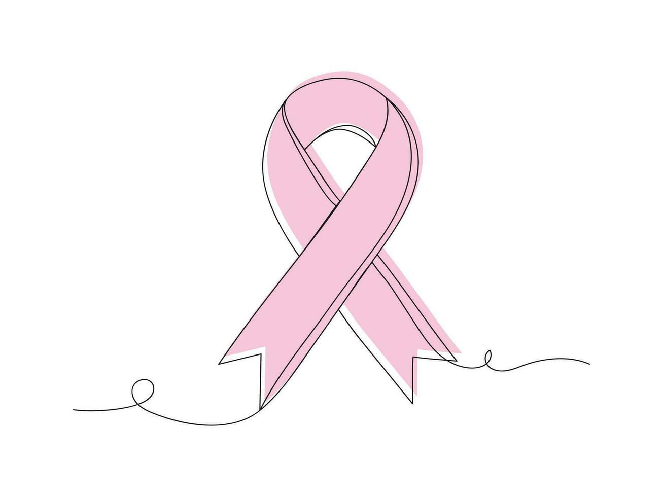 Continuous one line art drawing awareness ribbon. Breast cancer or AIDS ribbon support and solidarity concept vector illustration.