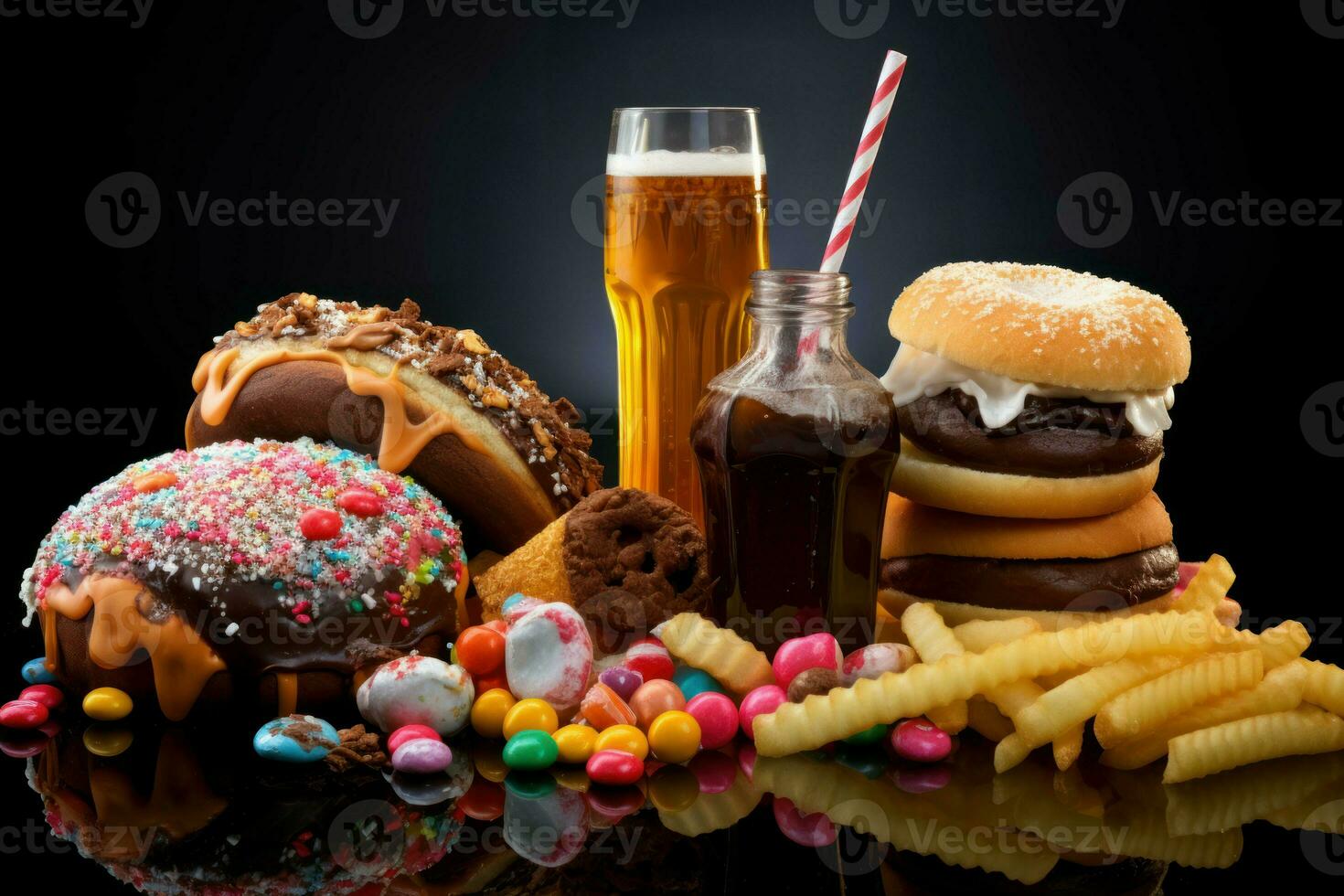 AI generated Sugary Junk sweet food plate. Generate Ai photo