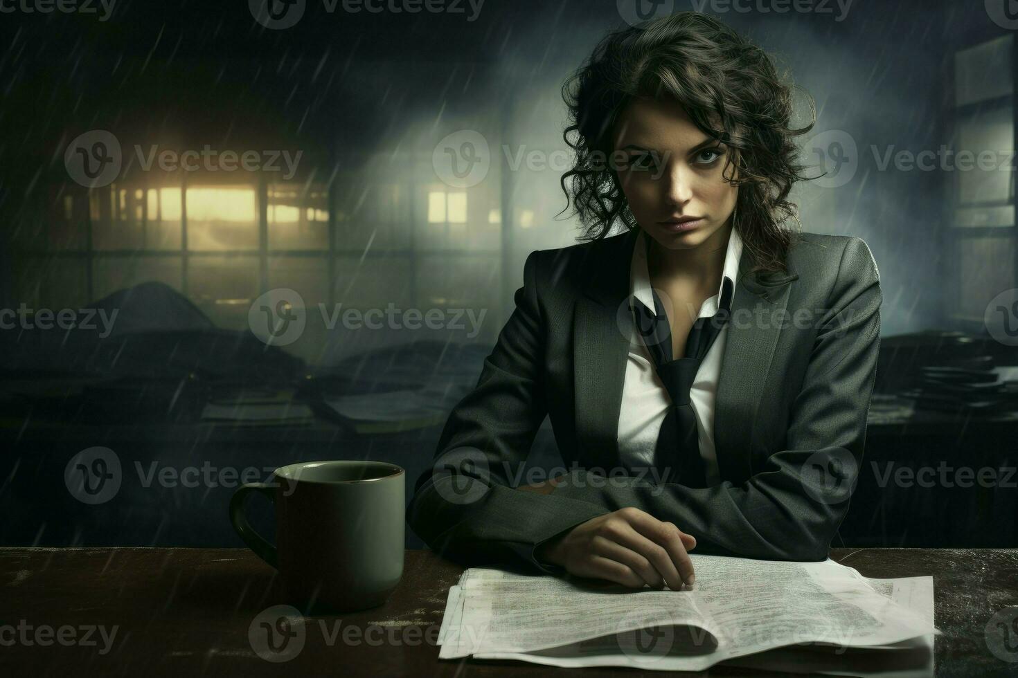 AI generated Managerial Businesswoman gloomy banner. Generate Ai photo