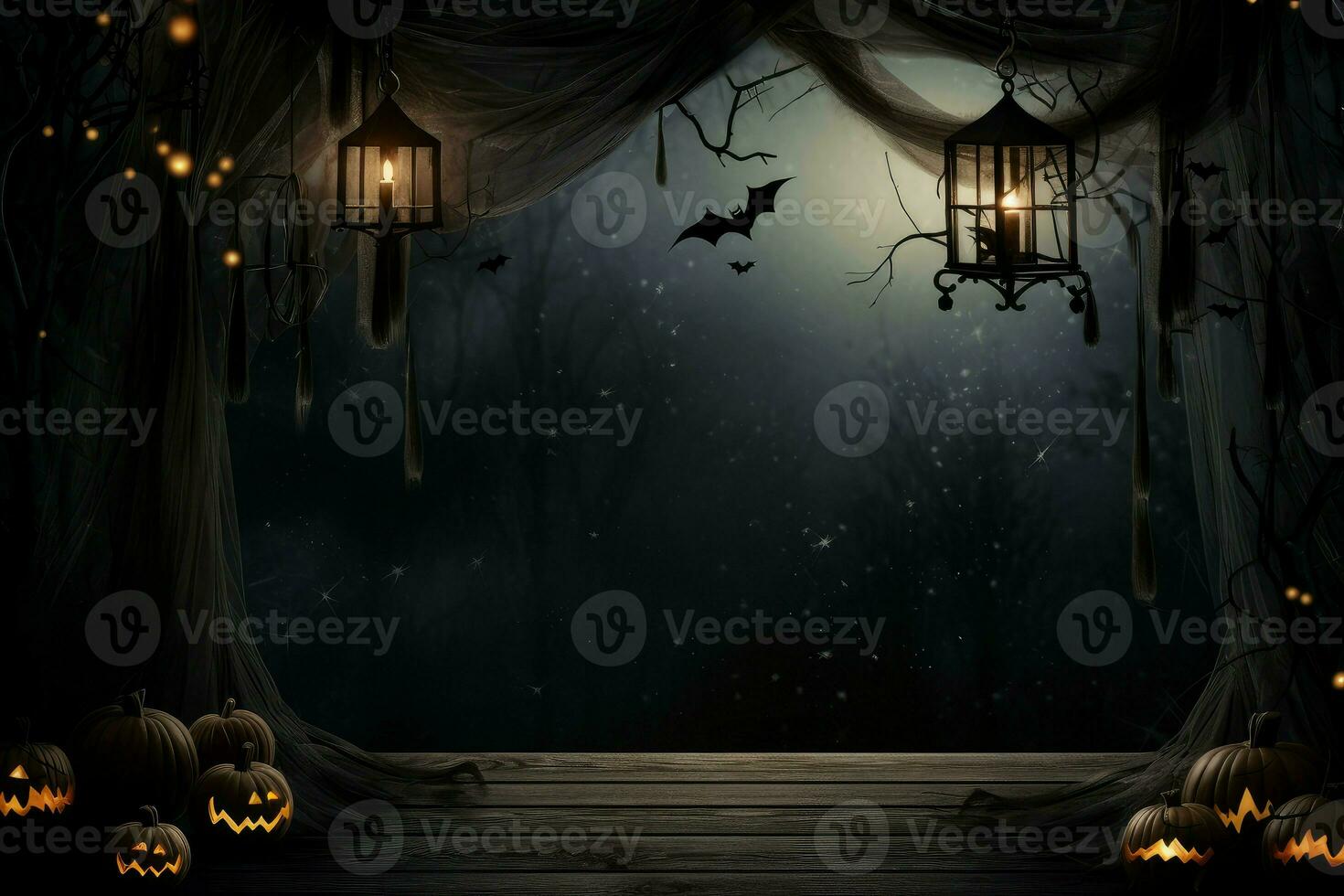 AI generated Mysterious Halloween spooky night forest moon. Generate Ai photo