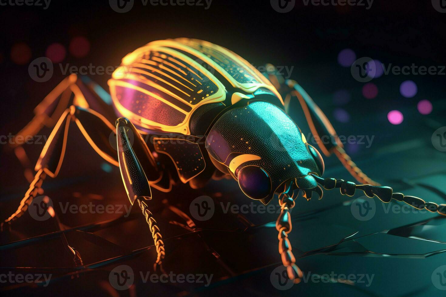 AI generated Colorful neon bug. Generate AI photo