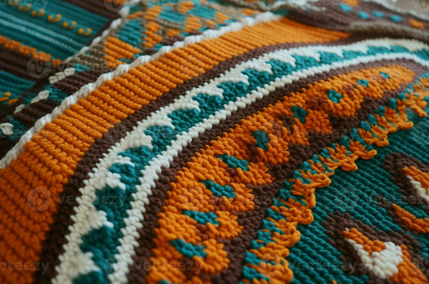 AI generated Crochet colorful carpet. Generate AI photo