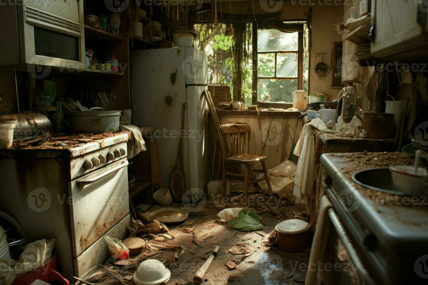 AI generated Filthy Kitchen messy dirty. Generate Ai photo