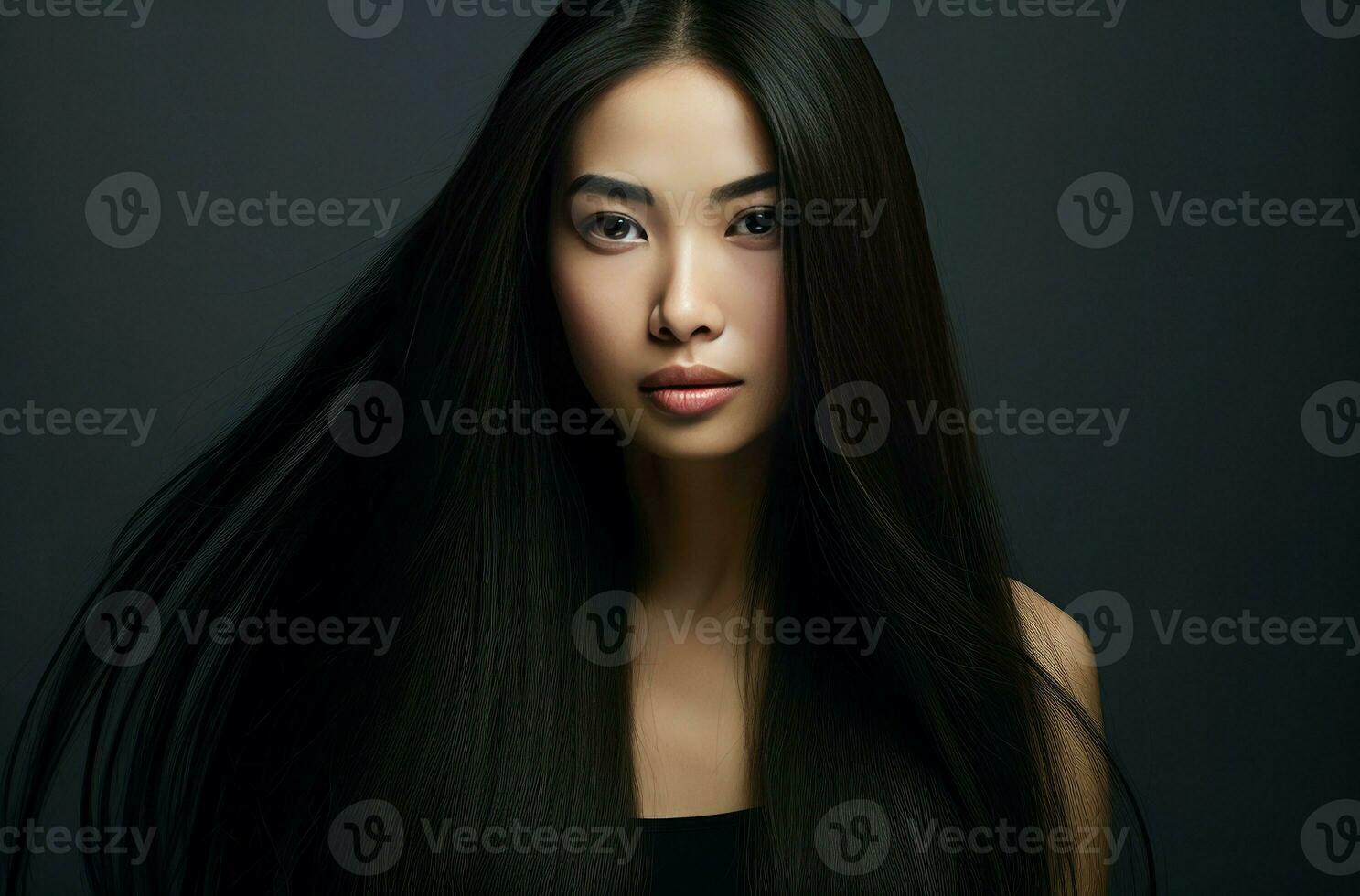 AI generated Confident Smiling asian long hair woman. Generate Ai photo