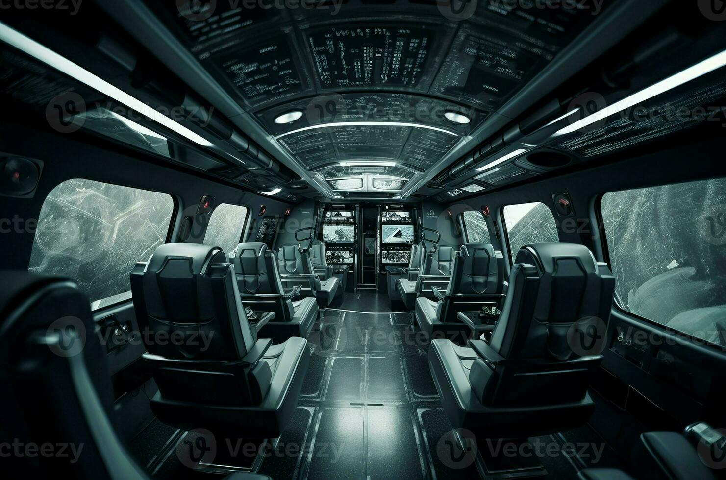 AI generated Futuristic spaceship bus cabin. Generate ai photo