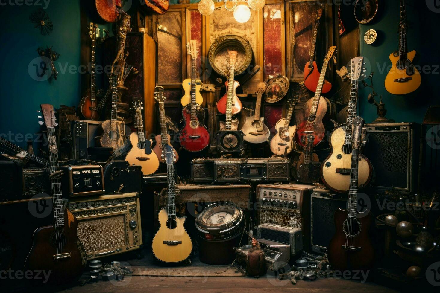 ai generado artístico local de madera música instrumentos generar ai foto