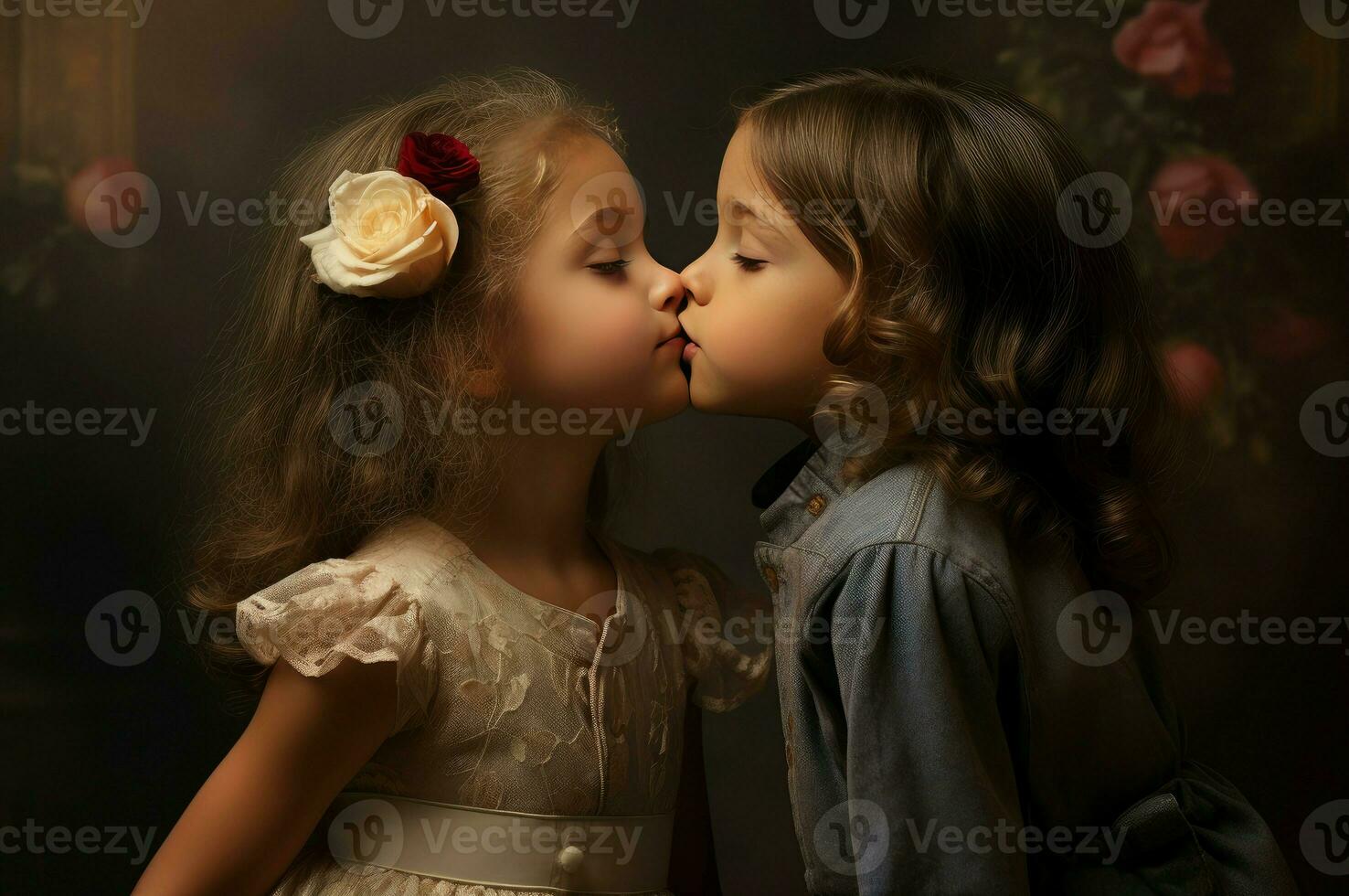 AI generated Affectionate Little girl kiss. Generate ai photo