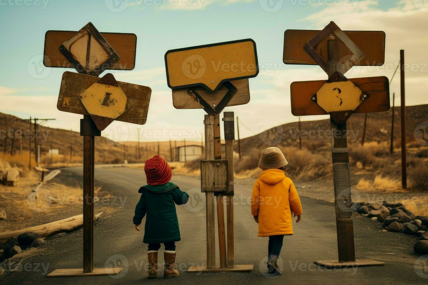 ai generado energético pequeño niños jugando con conjunto de de madera la carretera. generar ai foto