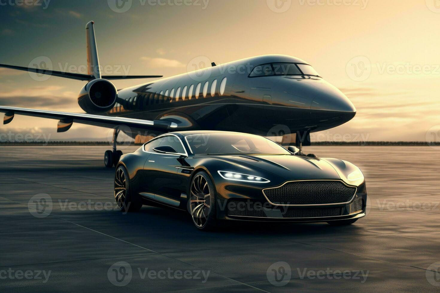 AI generated High-speed Luxury car private jet. Generate Ai photo