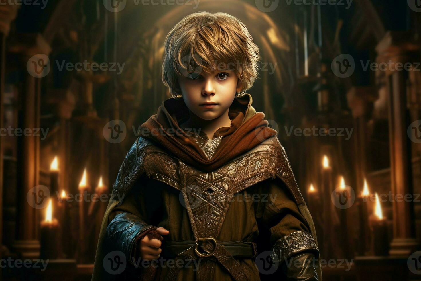 AI generated Imaginative Mage child fantasy dungeon. Generate Ai photo