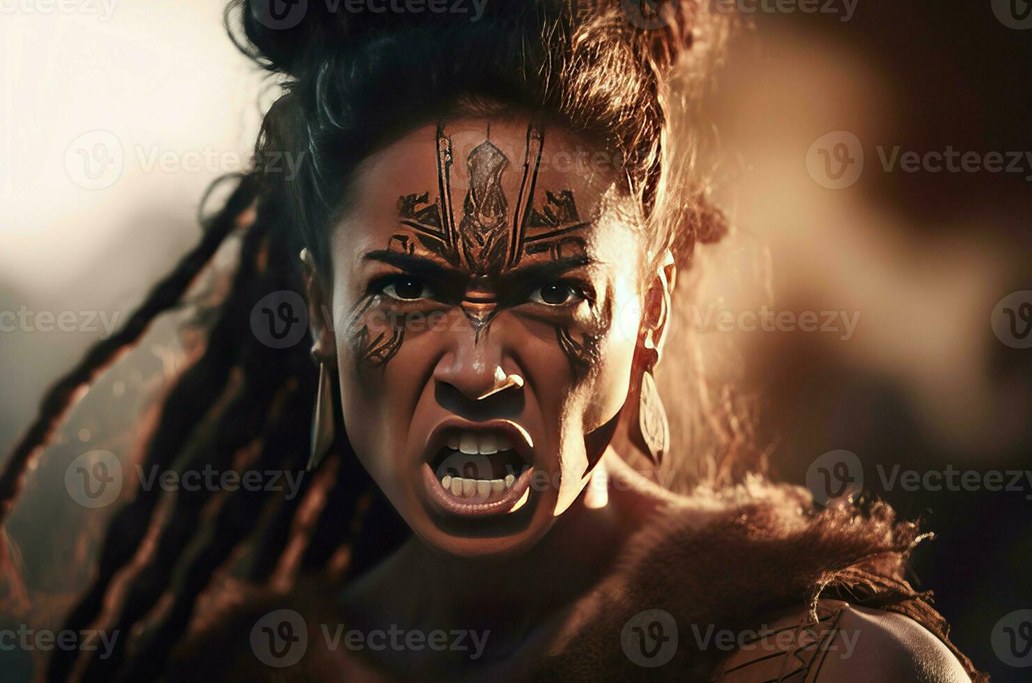 AI generated Maori woman with angry face. Generate ai photo