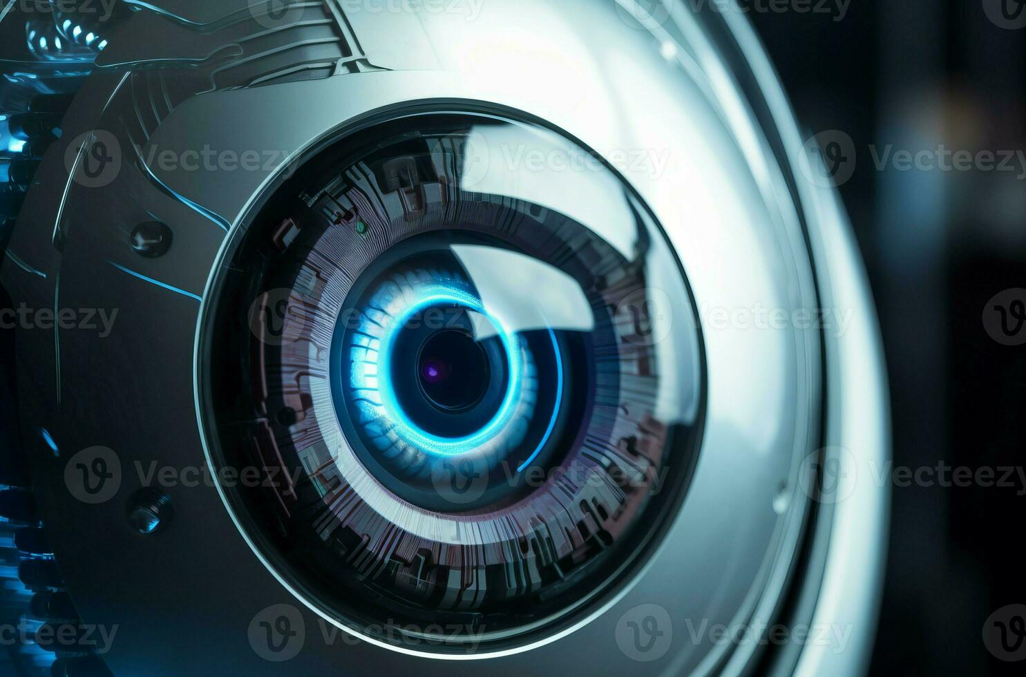 Robot lens vision closeup. Generate ai photo
