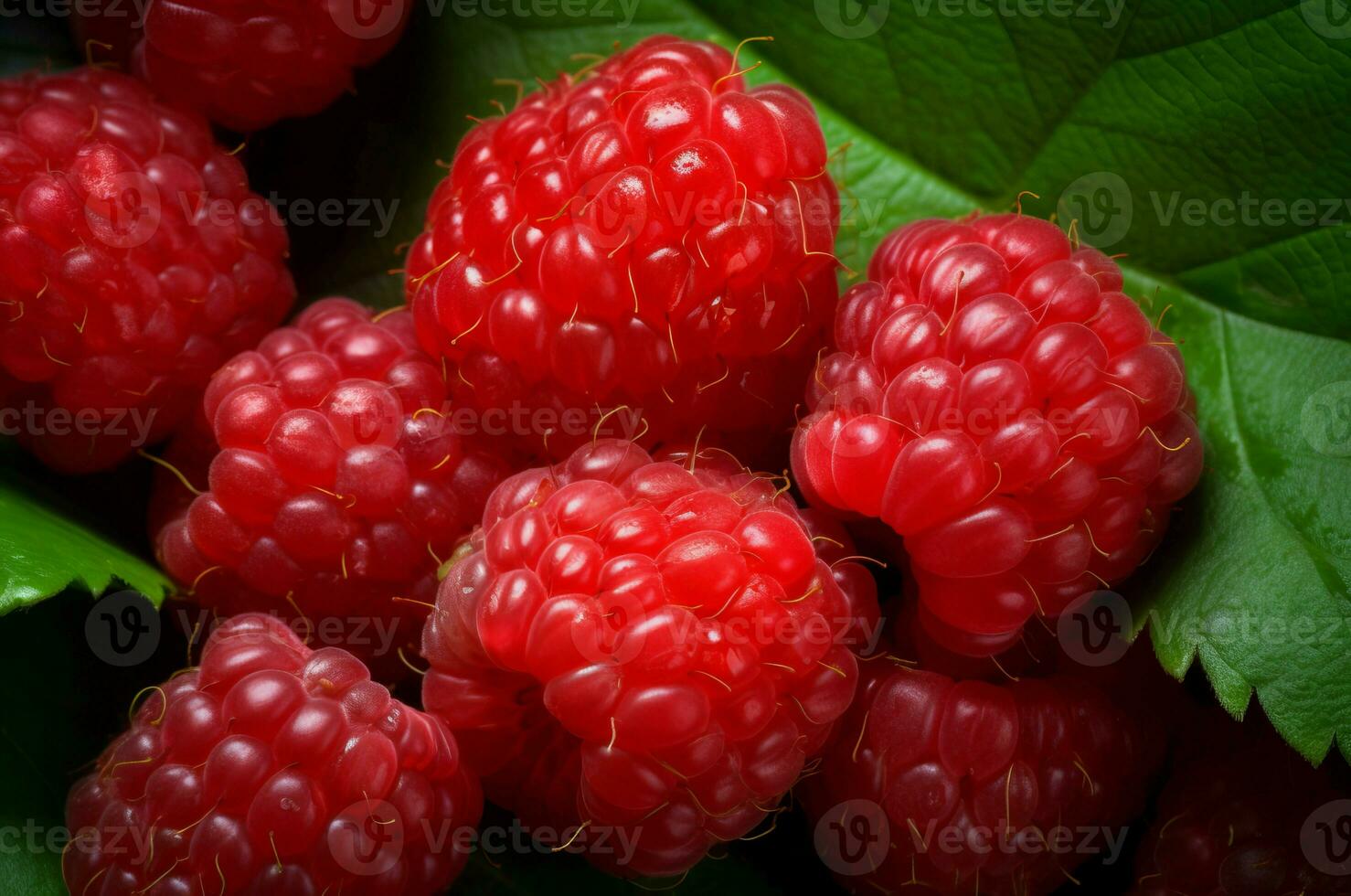 Red raspberries closeup. Generate ai photo