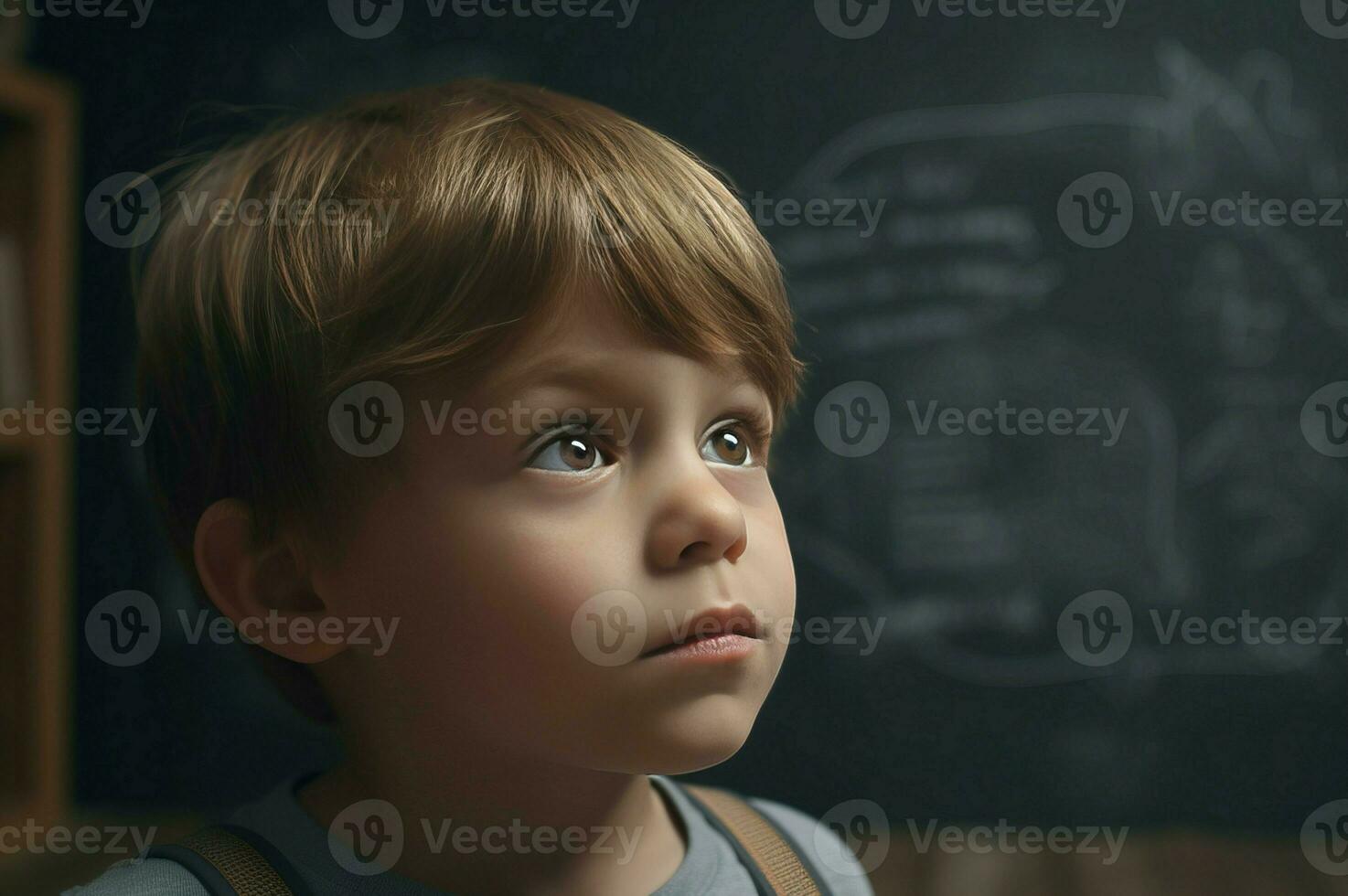 Young boy posing in front of chalkboard. Generate ai photo