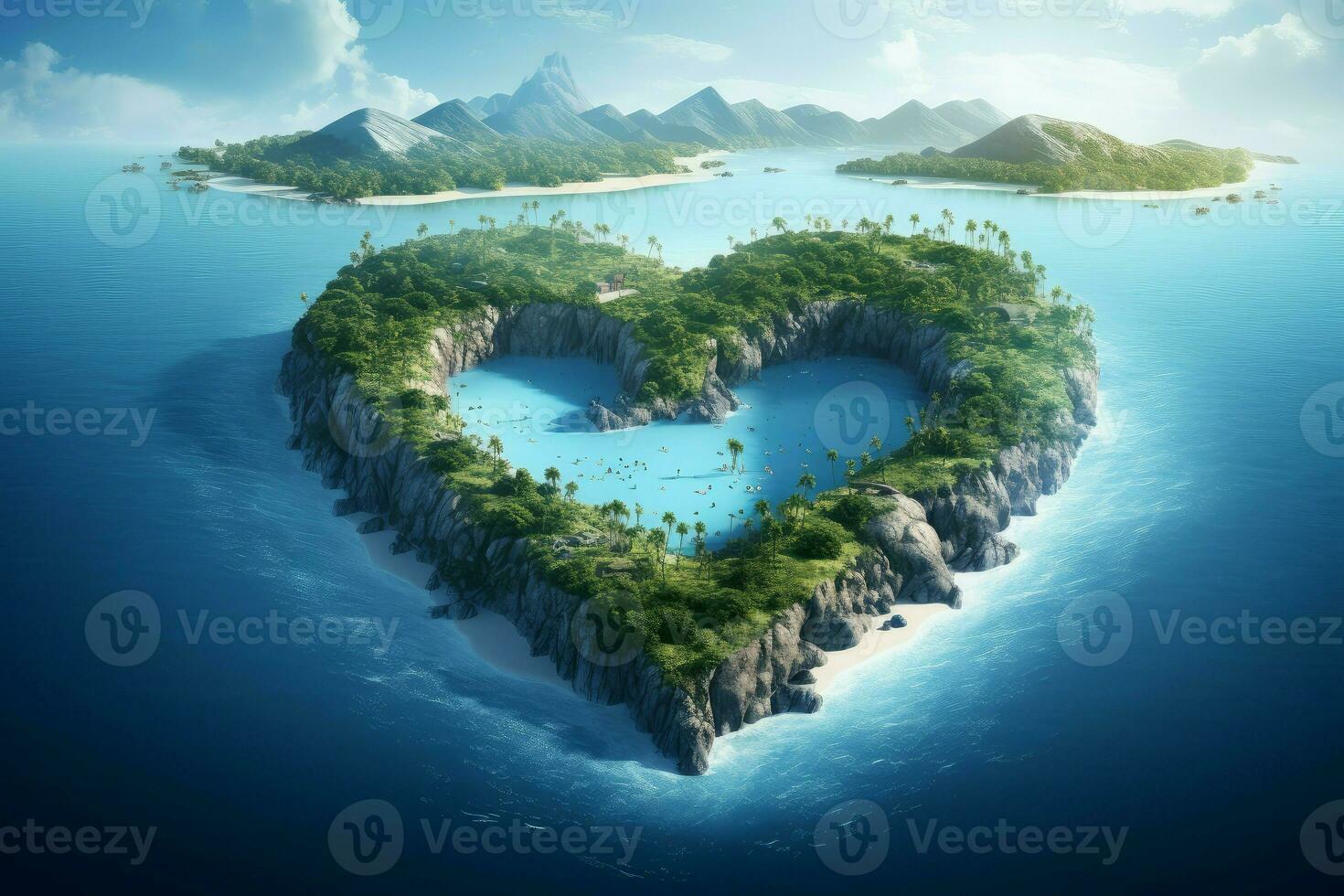AI generated Enchanting Heart island shape summer. Generate Ai photo