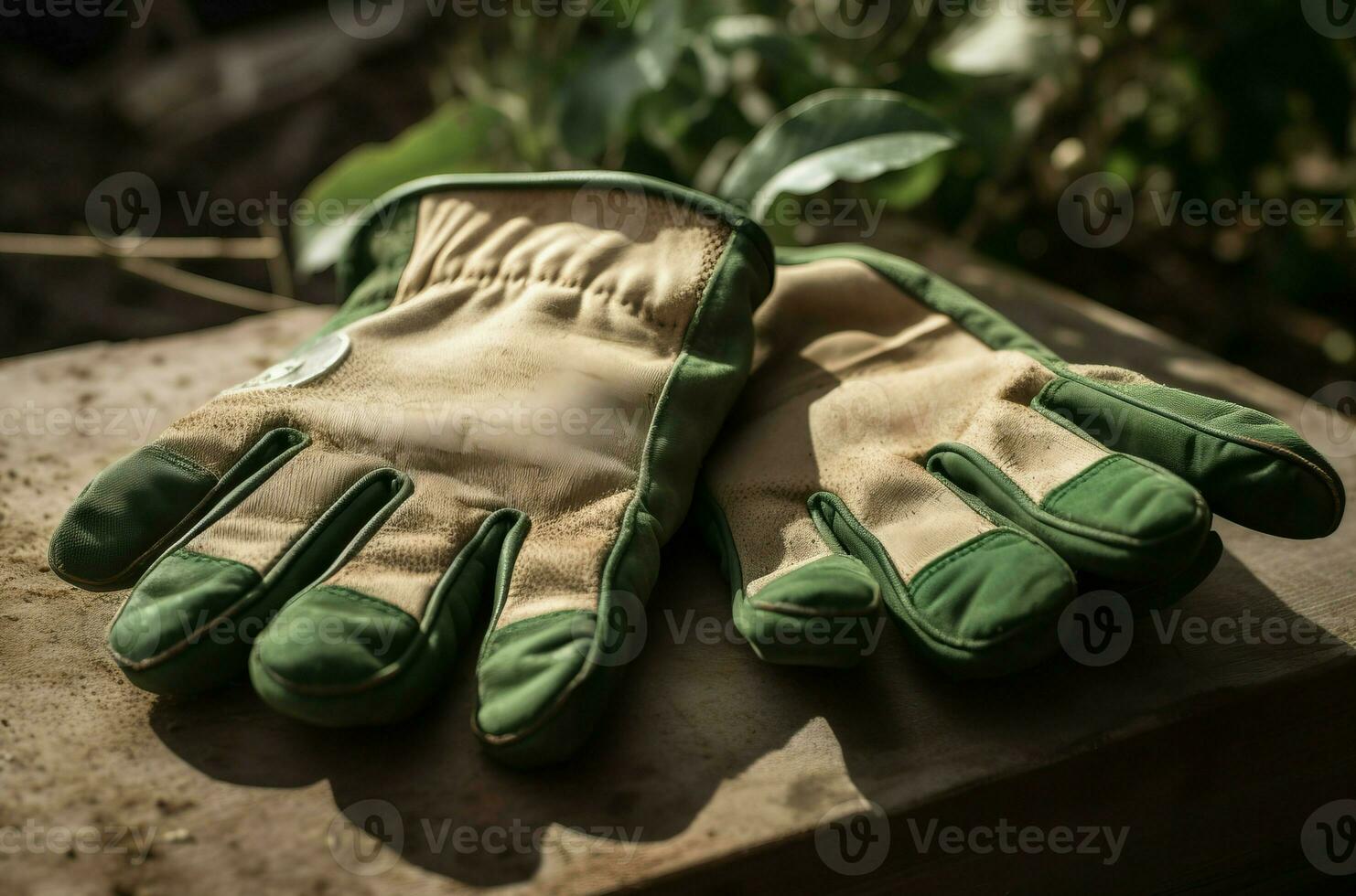 AI generated Dirty green gloves. Generate AI photo