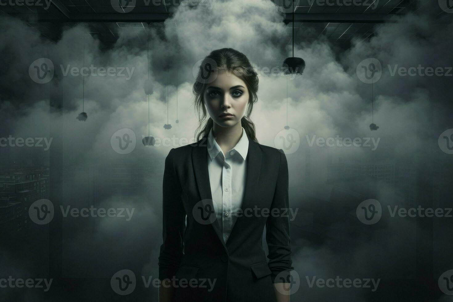 AI generated Innovative Businesswoman gloomy banner. Generate Ai photo