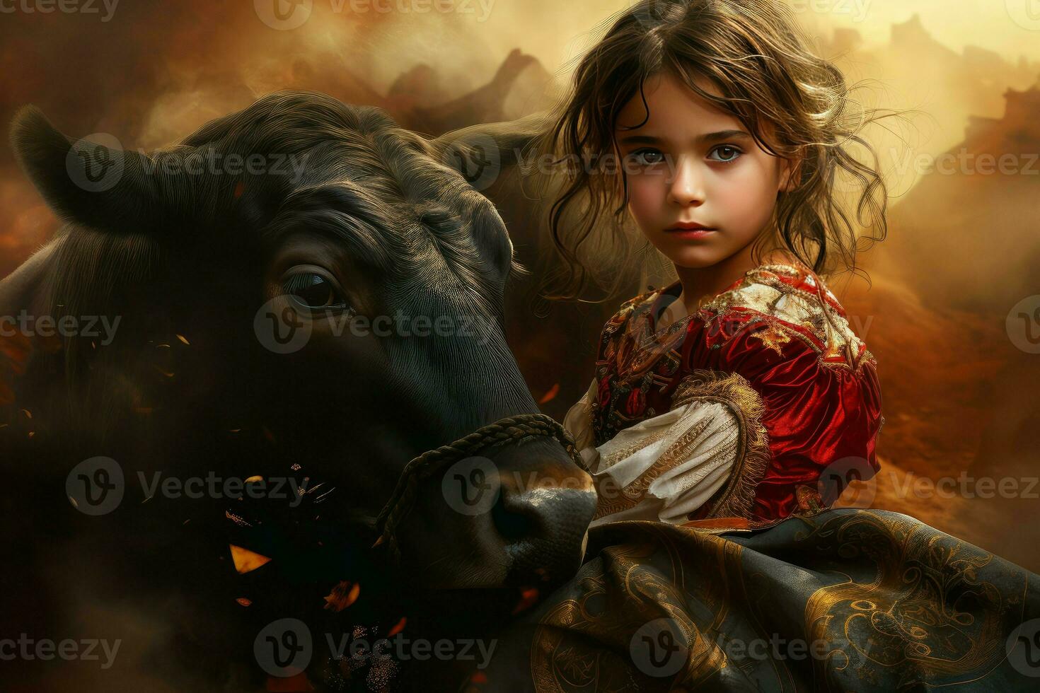 AI generated Bullfighter child bull. Generate Ai photo