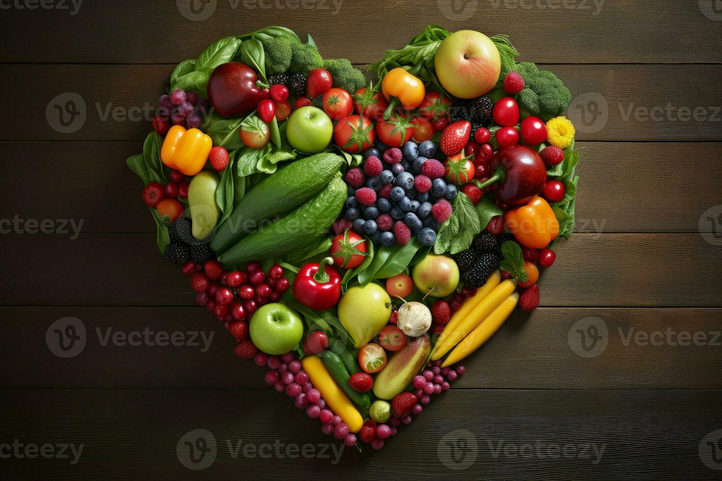 AI generated Delightful Heart shaped fruits and vegetables. Generate Ai photo