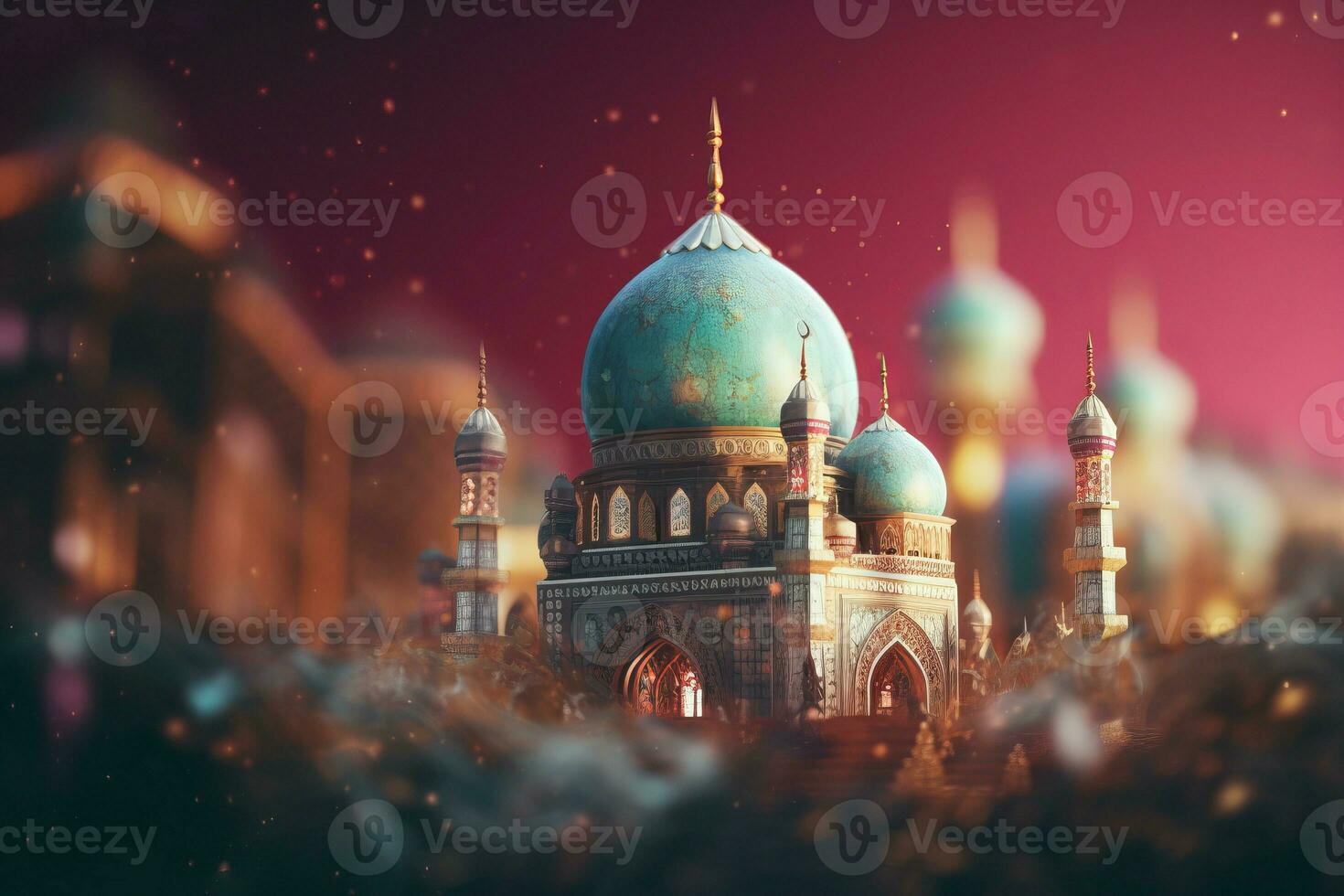 AI generated Islamic mosque with blurred sparkling background. Generate ai photo