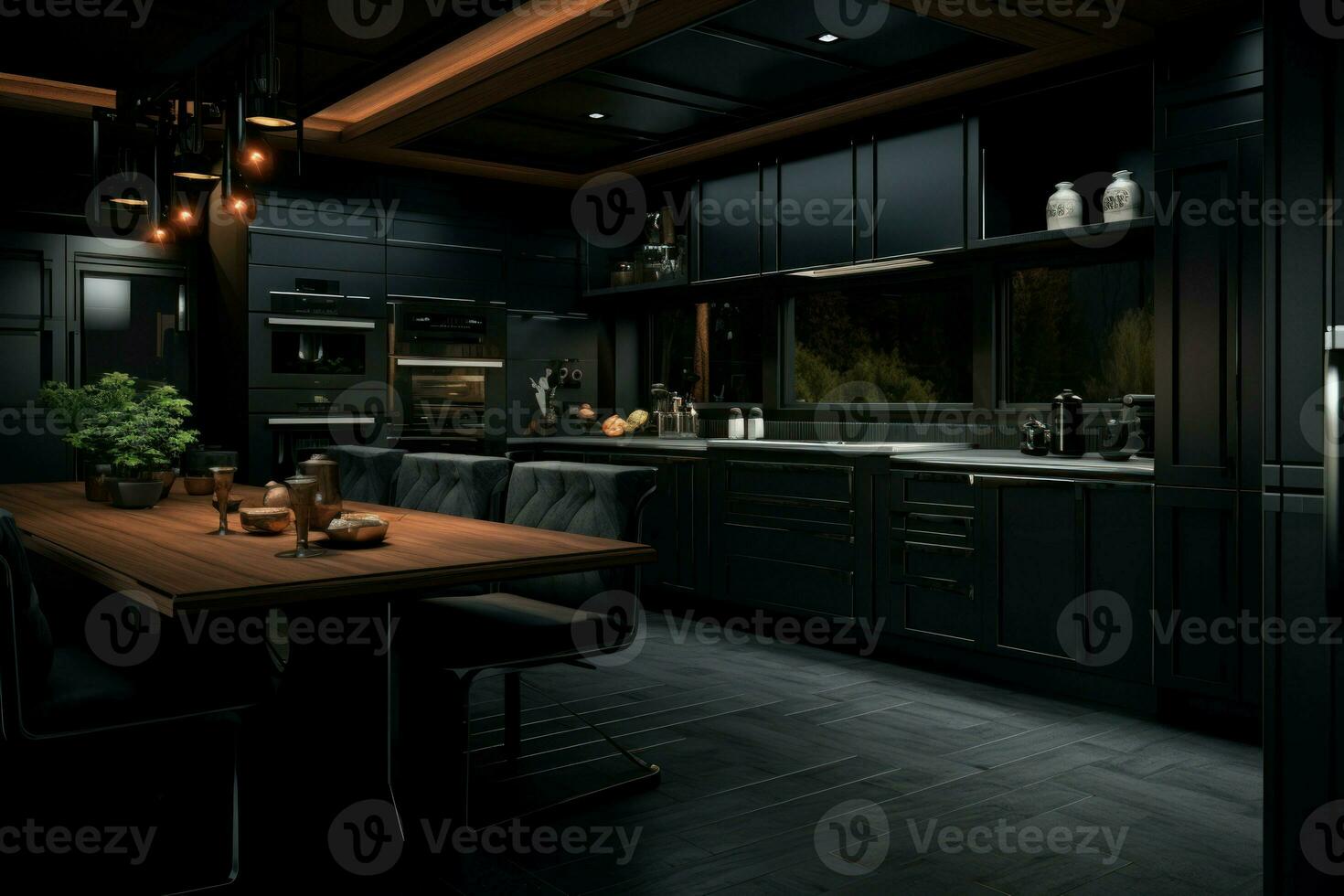 AI generated Foreboding Kitchen dark interior. Generate Ai photo