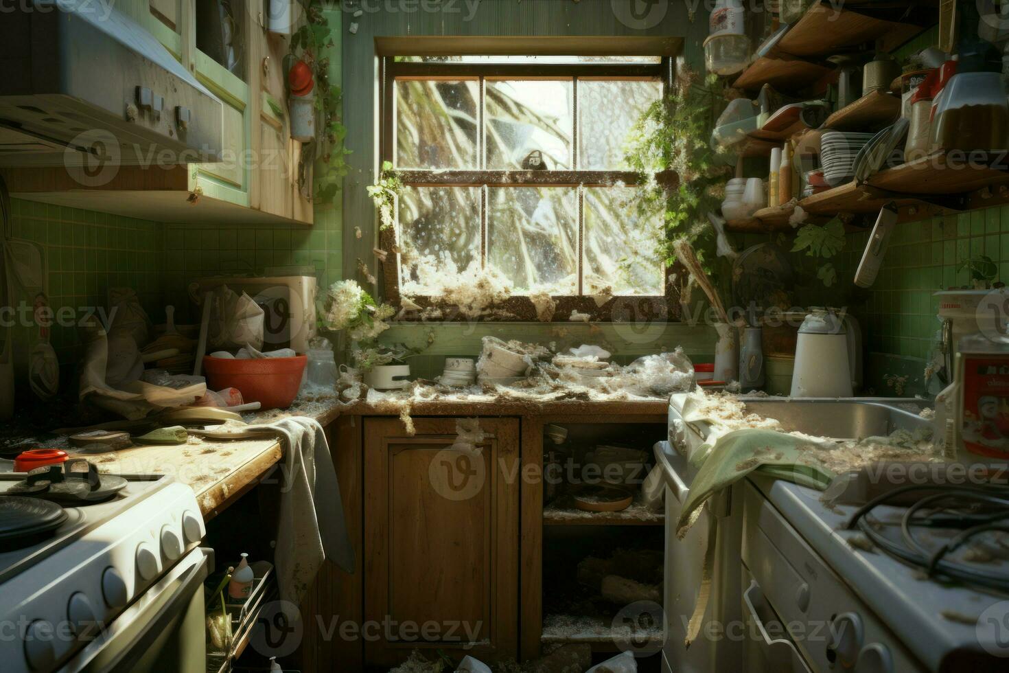 AI generated Chaotic Kitchen messy dirty. Generate Ai photo