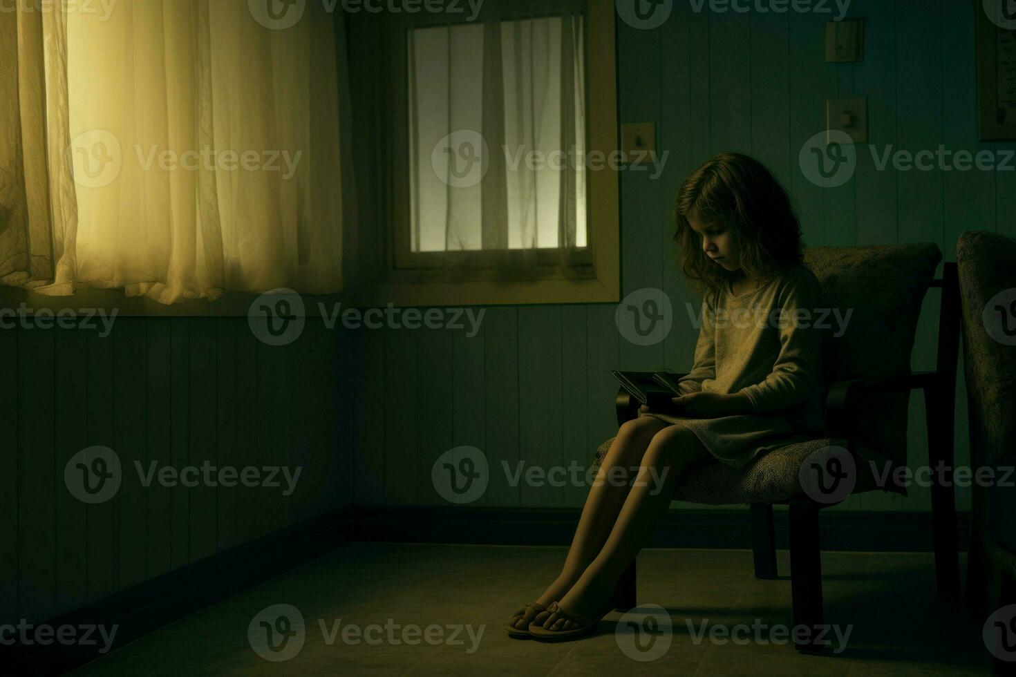 AI generated Girl sitting alone. Generate Ai photo