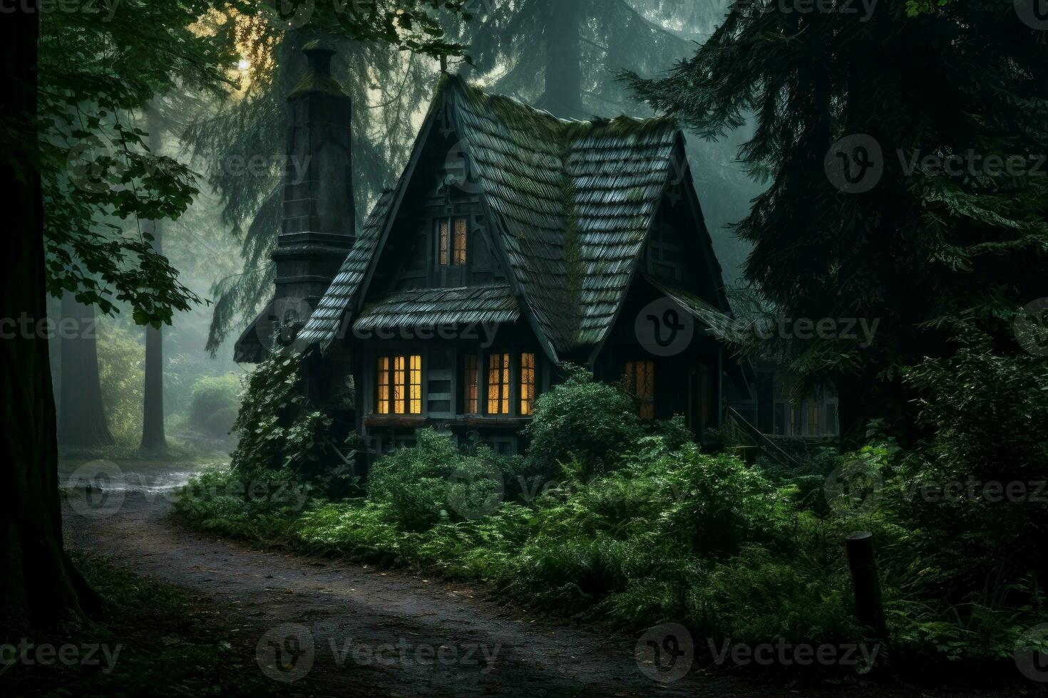 AI generated Idyllic Forest little cottage. Generate Ai photo