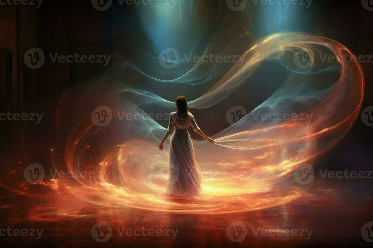 AI generated Flowing Light colorful wave. Generate Ai photo