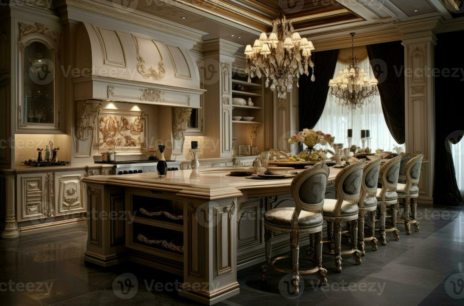 AI generated Innovative Modern luxury kitchen. Generate Ai photo