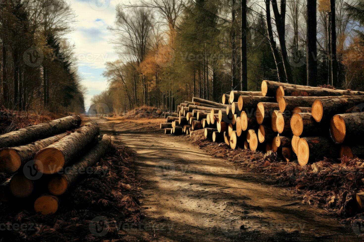 AI generated Durable Long forest cutter trees. Generate Ai photo