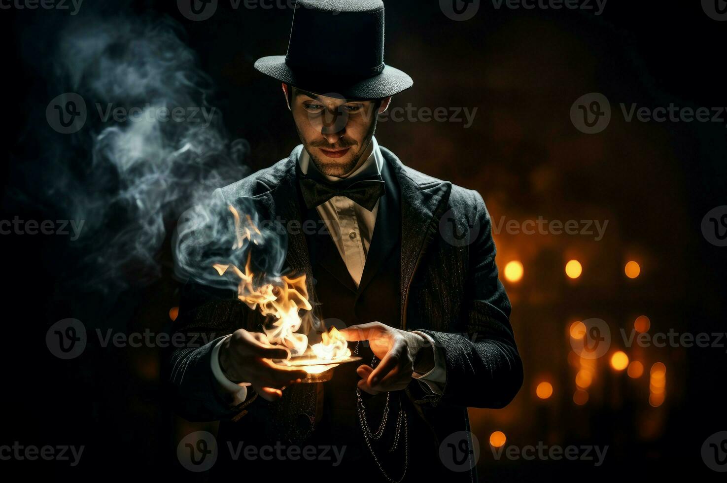 AI generated Theatrical Magician playing. Generate Ai photo