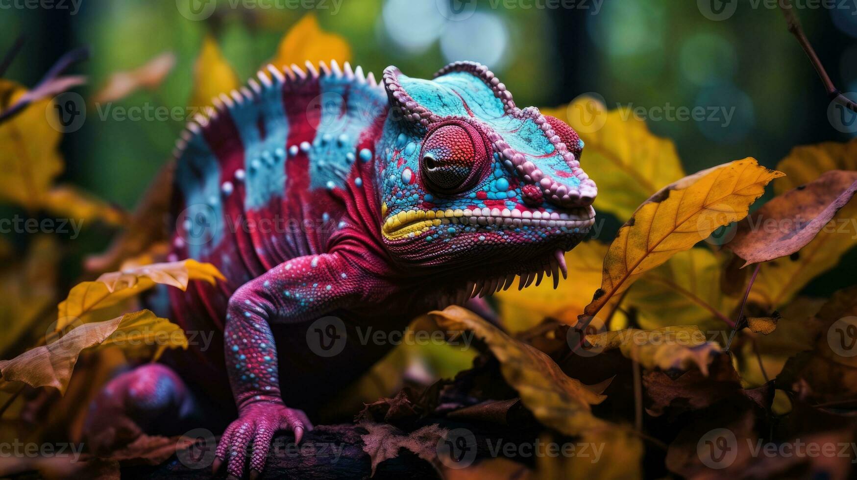 AI generated Chameleon changes the color of its skin, camouflaging itself photo