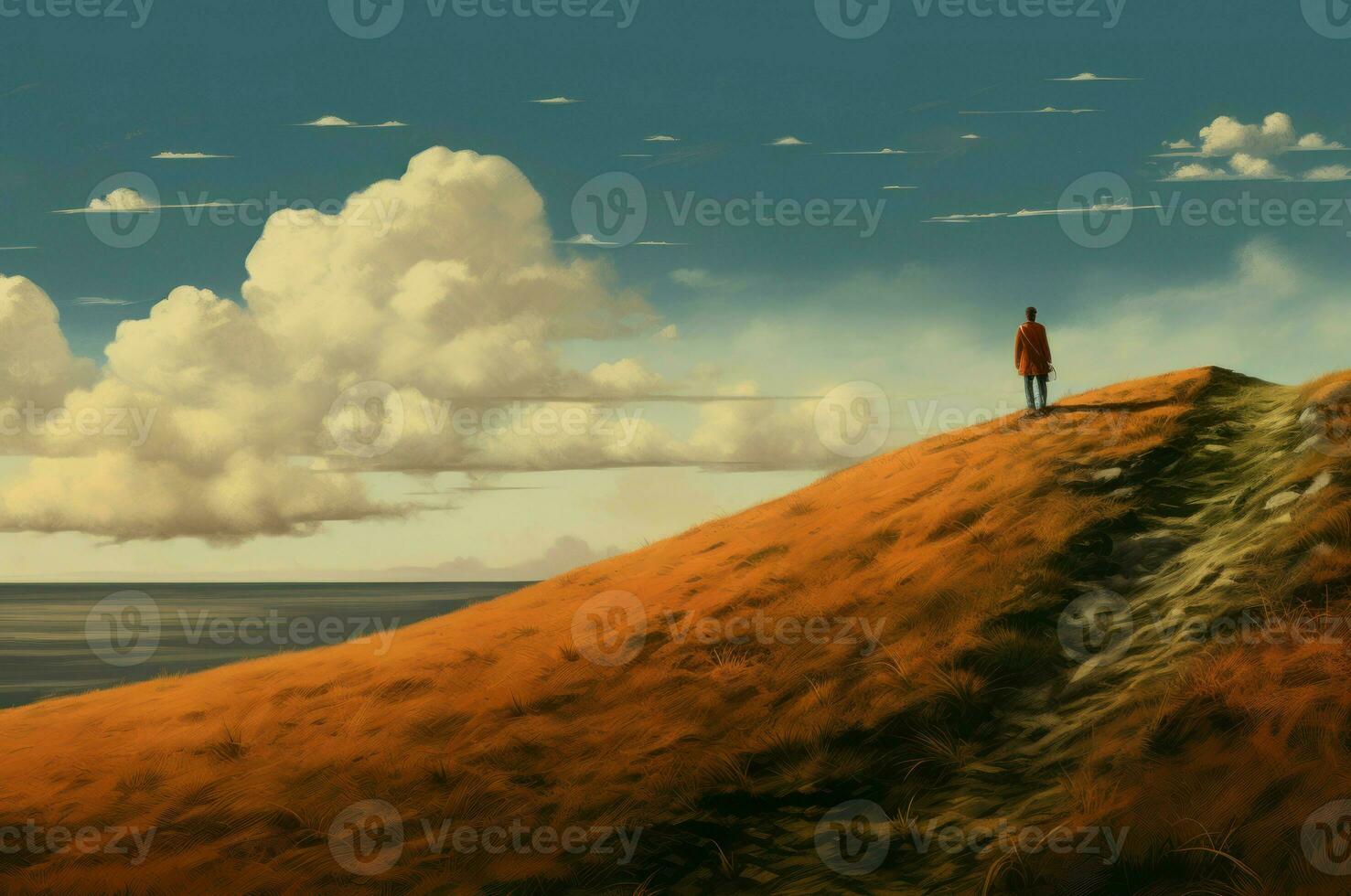 AI generated Majestic Man snowy top hill. Generate Ai photo