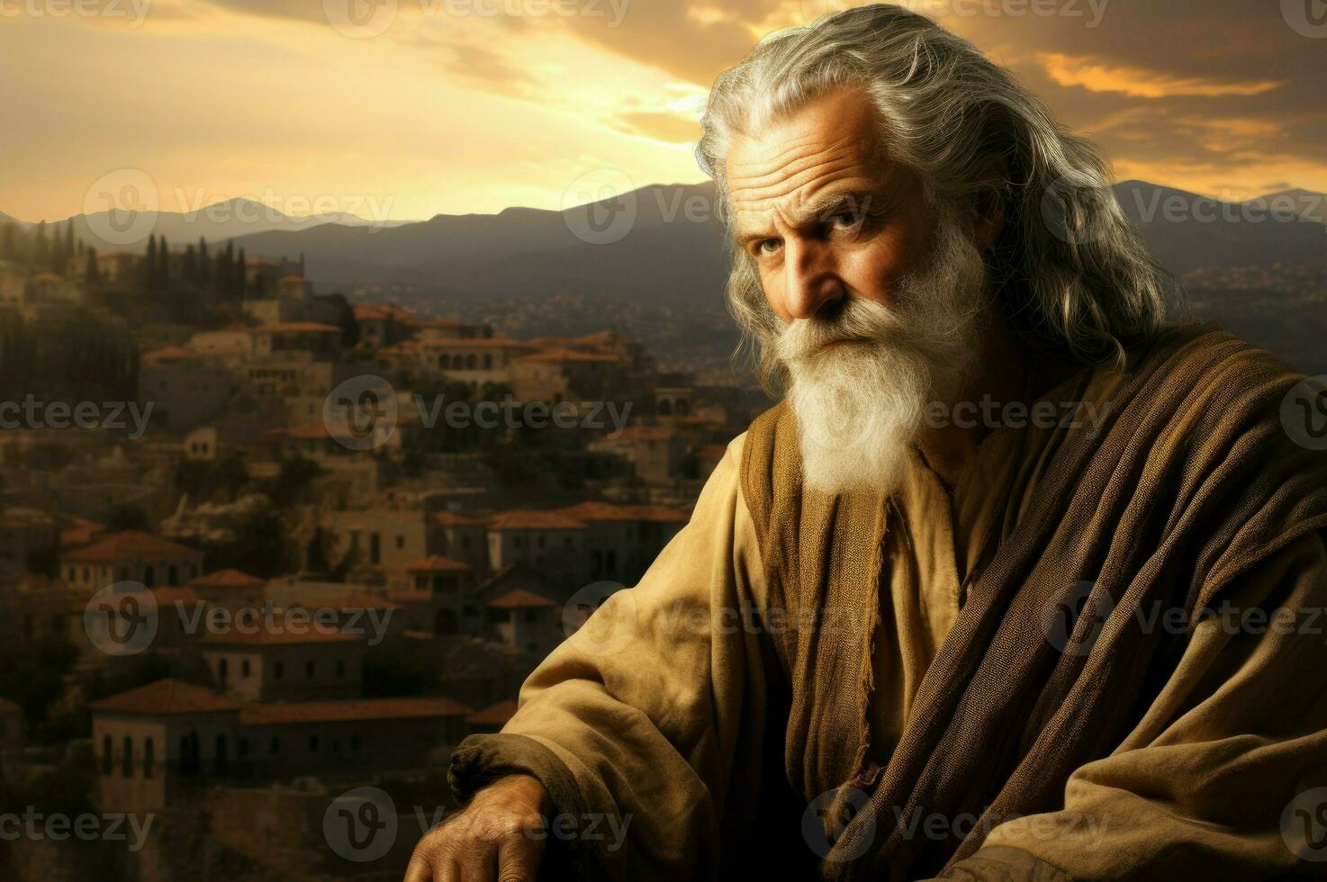 AI generated Mythological Old man ancient greek city. Generate Ai photo